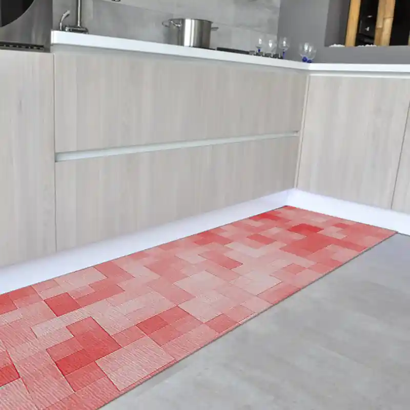 Tappeto Passatoia Salotto Cucina Bagno Lavabile Antiscivolo Moderno Geometrico Rosso - MOD5008