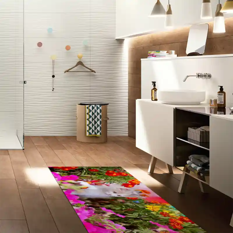 Tappeto Passatoia Salotto Cucina Bagno Lavabile Stampa Digitale Gatto CuccioloFiori - GAT0024