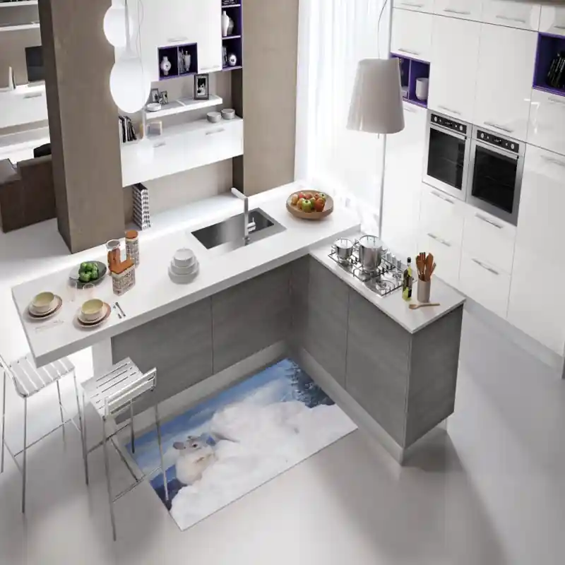 Tappeto Passatoia Salotto Cucina Bagno Lavabile Antiscivolo Stampa Digitale Cincillà Neve - CINC0002