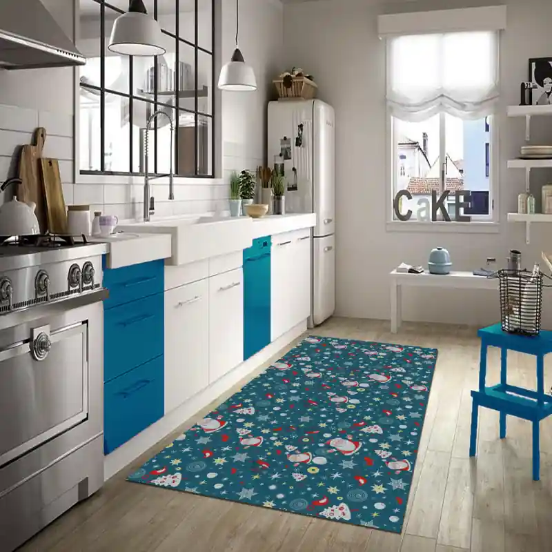 Tappeto Passatoia Salotto Cucina Bagno Lavabile Natale Babbo Natale Cartoon Alberi Stelle - NAT0034