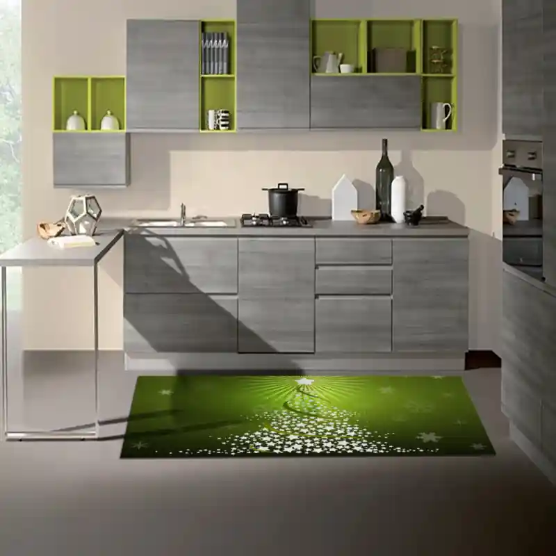 Tappeto Passatoia Salotto Cucina Bagno Lavabile Albero Natale Stilizzato Verde Stelle - NAT0023