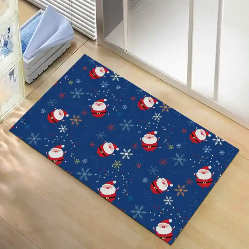 Tappeto Passatoia Salotto Cucina Bagno Lavabile Babbo Natale Cartoon Fiocchi Neve Blu - NAT0019