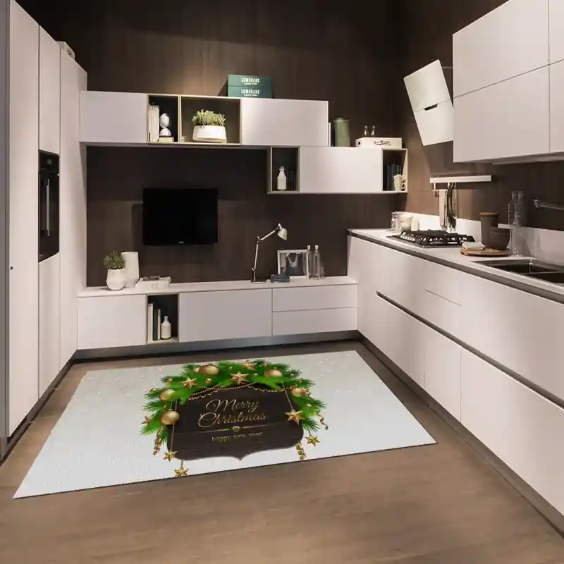 Tappeto Passatoia Salotto Cucina Bagno Lavabile Natale Insegna Marry Christmas Ghirlanda Oro NAT0015