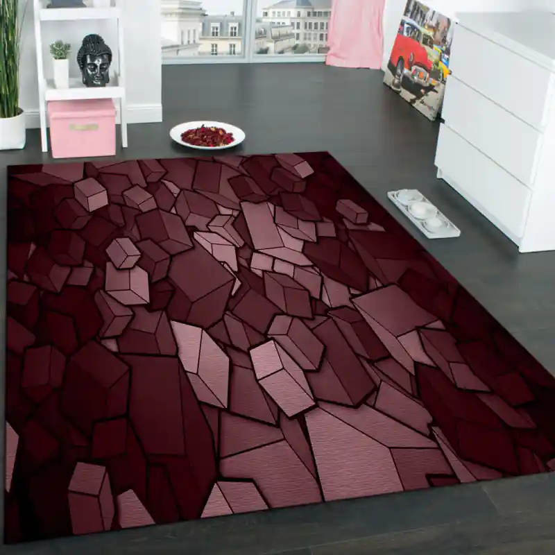 Tappeto Passatoia Salotto Cucina Bagno Lavabile Antiscivolo Moderno Quadrato Bordeaux - MOD5093