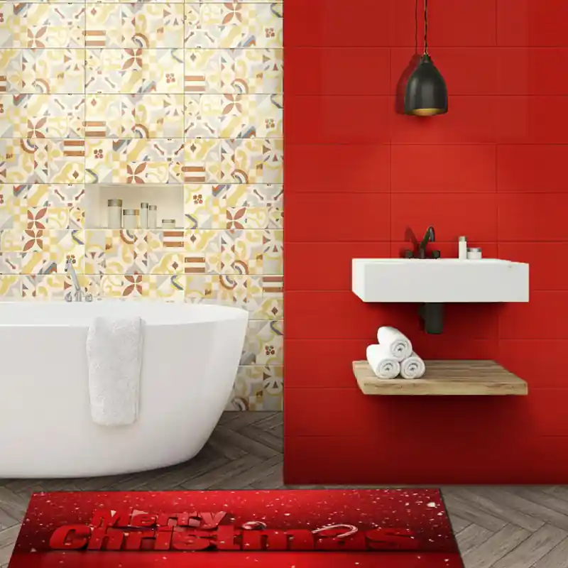 Tappeto Passatoia Salotto Cucina Bagno Lavabile Natale Merry Christmas Scritta 3D Rosso Neve NAT0009