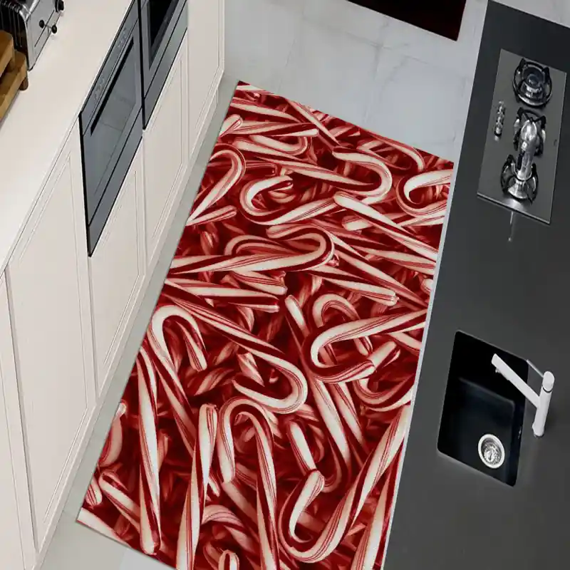 Tappeto Passatoia Salotto Cucina Bagno Lavabile Natale Bastoncini Zucchero Bianco Rosso - NAT0004