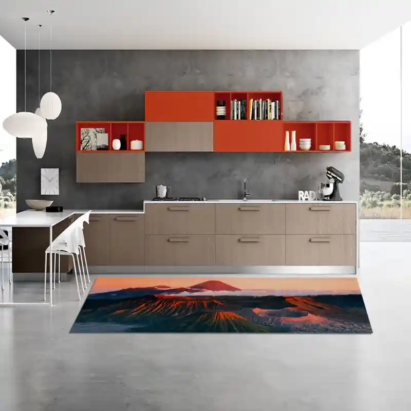 Tappeto Passatoia Salotto Cucina Bagno Lavabile Paesaggio Monte Bromo Tramonto - PAE0132