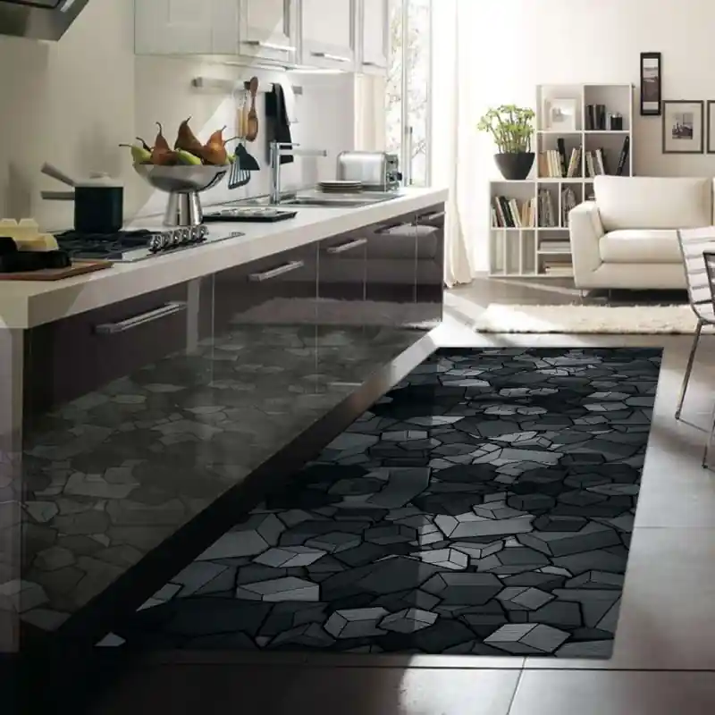 Tappeto Passatoia Salotto Cucina Bagno Lavabile Antiscivolo Moderno Quadrato Grigio- MOD5091