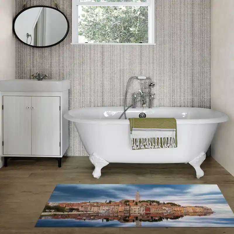 Tappeto Passatoia Salotto Cucina Bagno Lavabile Paesaggio Città Sull'Acqua - PAE0124
