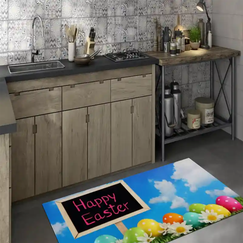 Tappeto Passatoia Salotto Cucina Bagno Lavabile Pasqua Happy Easter Uova Fiori Margherite - PA0021