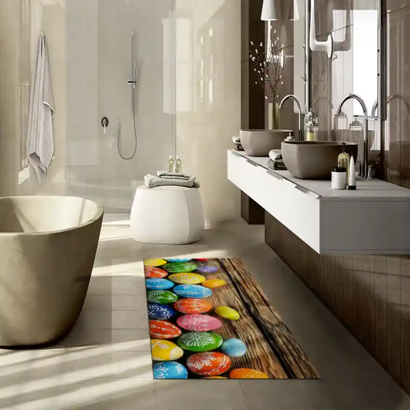 Tappeto Passatoia Salotto Cucina Bagno Lavabile Pasqua Uova Colorate Decoro Rilievo - PA0017