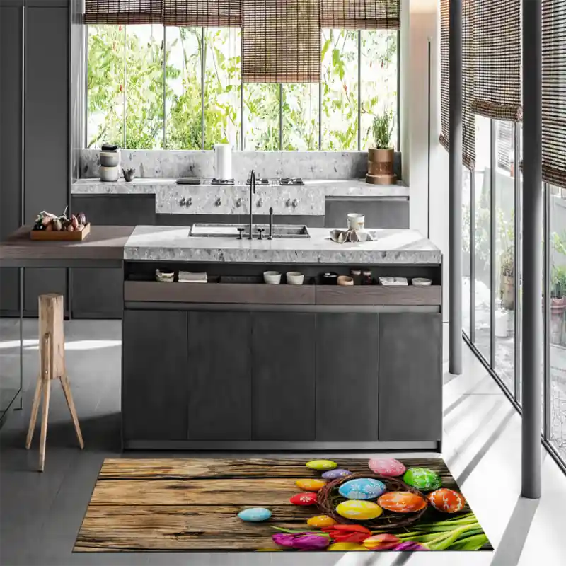 Tappeto Passatoia Salotto Cucina Bagno Lavabile Uova Colorate Nido Tulipani - PA0016
