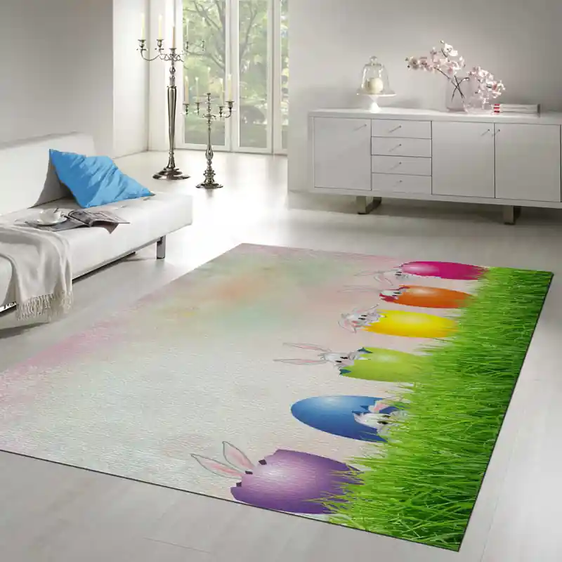 Tappeto Passatoia Salotto Cucina Bagno Lavabile Pasqua Uova Colori Arcobaleno Coniglietti - PA0014