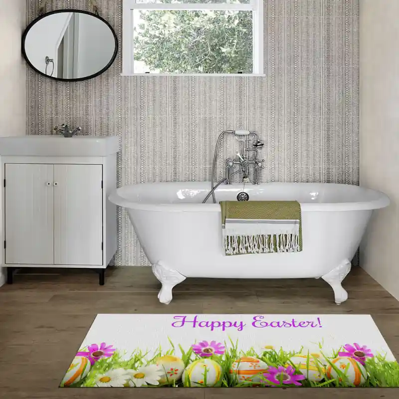 Tappeto Passatoia Salotto Cucina Bagno Lavabile Pasqua Happy Easter Uova Fiori - PA0011