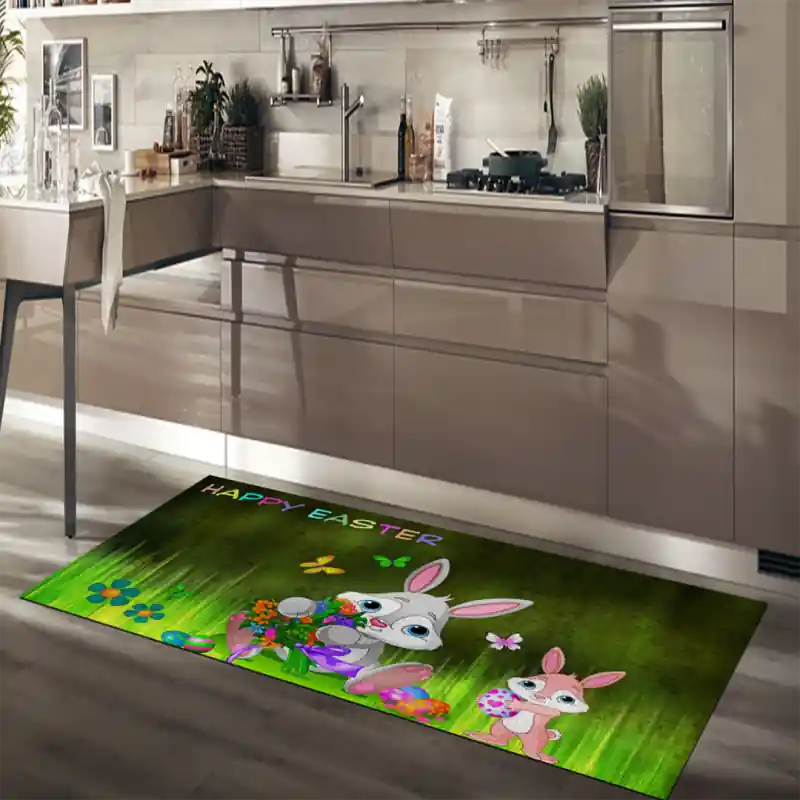 Tappeto Passatoia Salotto Cucina Bagno Lavabile Pasqua Coniglietti Cartoon Bouquet Uova - PA0010