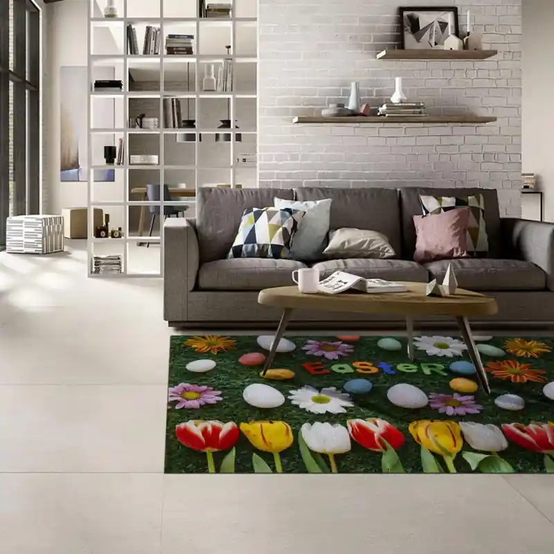 Tappeto Passatoia Salotto Cucina Bagno Lavabile Pasqua Fiori Tulipani Margherite Uova Easter PA0009