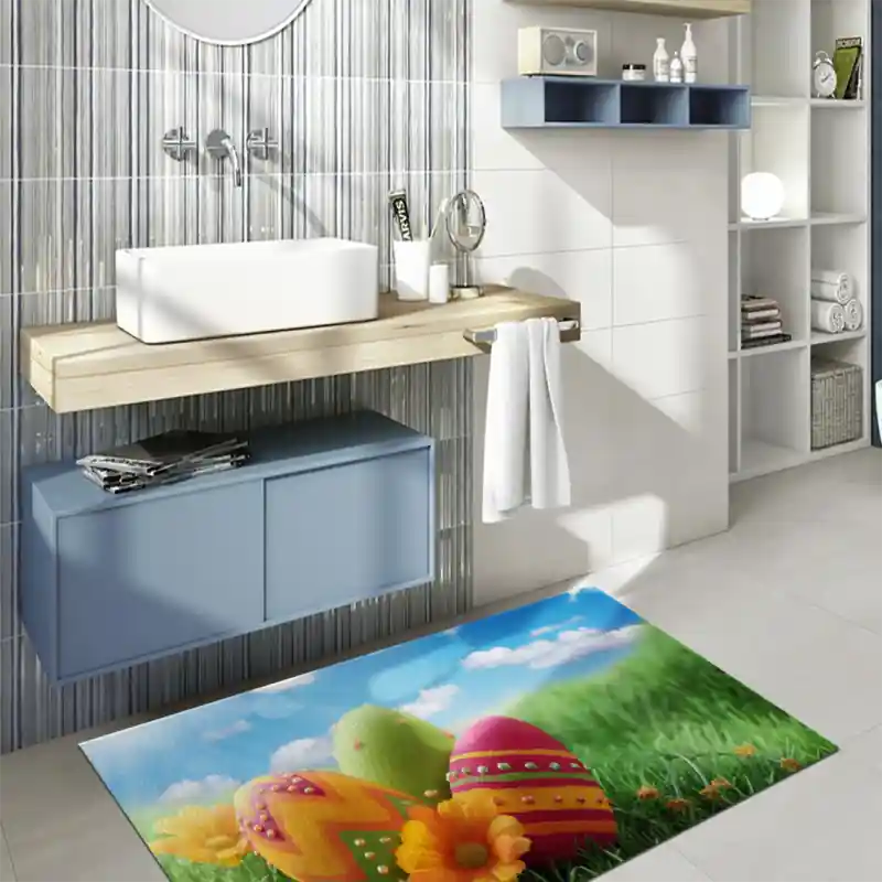 Tappeto Passatoia Salotto Cucina Bagno Lavabile Pasqua Uova Prato Festa Sole Colori - PA0007