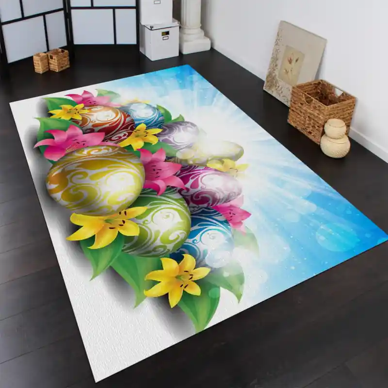 Tappeto Passatoia Salotto Cucina Bagno Lavabile Pasqua Uova Colorate Fiori Gialli Rosa - PA0003