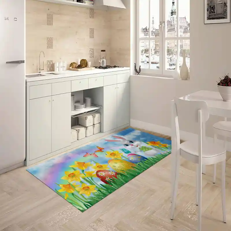 Tappeto Passatoia Salotto Cucina Bagno Lavabile Pasqua Coniglietto Pasquale Uova Colorate - PA0002