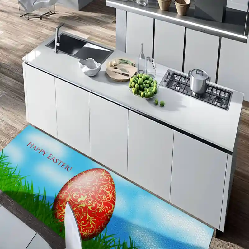 Tappeto Passatoia Salotto Cucina Bagno Lavabile Pasqua Happy Easter Uovo Rosso Decori Oro - PA0001