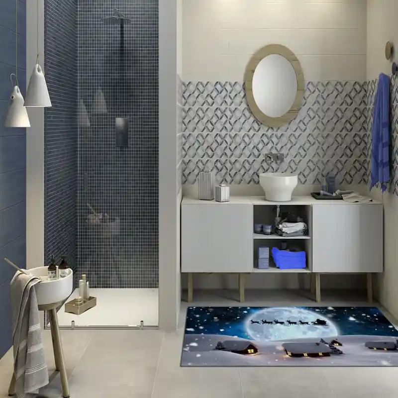 Tappeto Passatoia Salotto Cucina Bagno Lavabile Notte Di Natale Slitta Polo Nord Neve - NAT0053