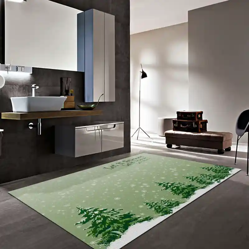 Tappeto Passatoia Salotto Cucina Bagno Lavabile Natale Pini Neve Atmosfera Inverno - NAT0041