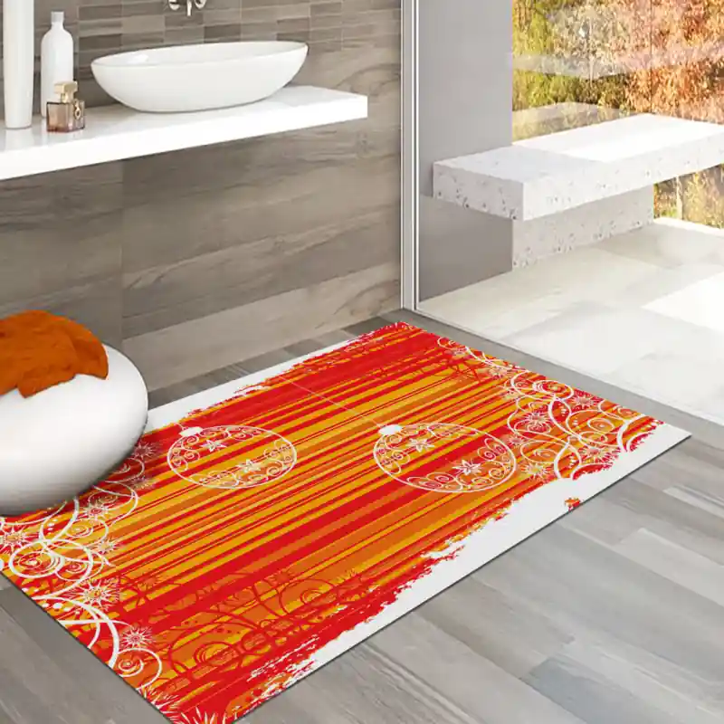 Tappeto Passatoia Salotto Cucina Bagno Lavabile Natale Palline Albero Decorazioni Arancio - NAT0039