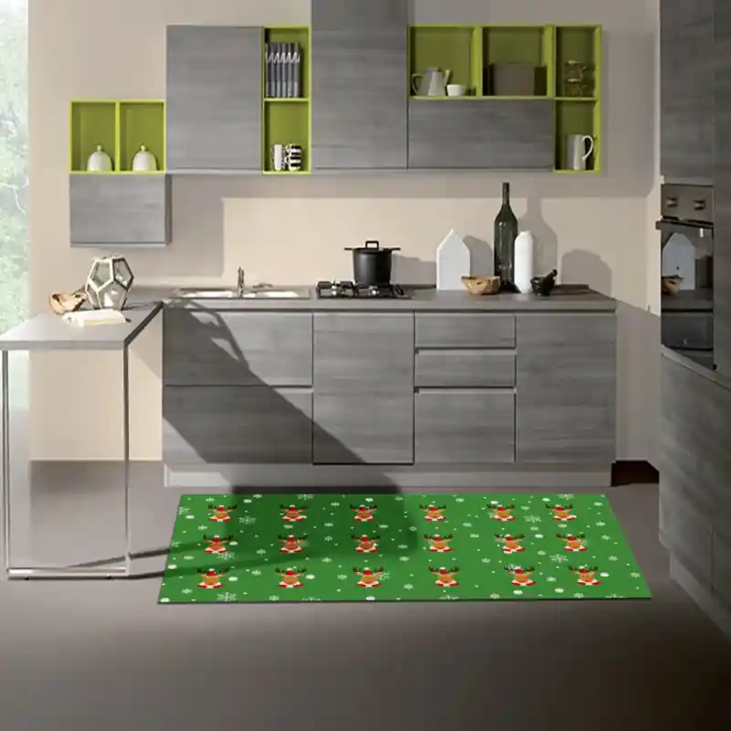 Tappeto Passatoia Salotto Cucina Bagno Lavabile Natale Renne Fiocchi Neve Verde Rosso - NAT0036
