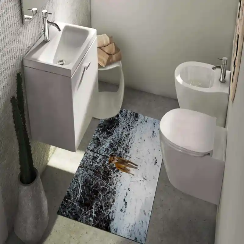 Tappeto Passatoia Salotto Cucina Bagno Lavabile Antiscivolo Stampa Digitale Cane Nella Neve CAN0038