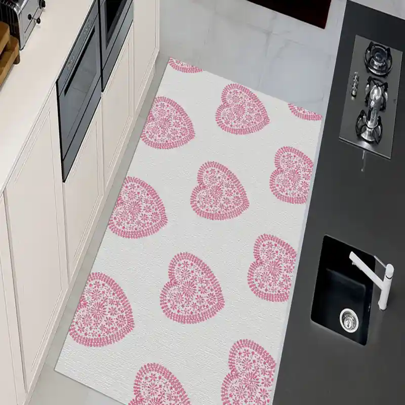 Tappeto Passatoia Salotto Cucina Bagno Lavabile Patch Work Stile Toppa Fantasia Cuori Rosa PATC0009