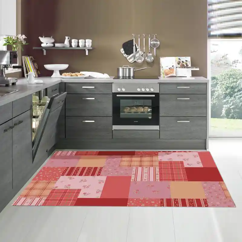 Tappeto Passatoia Salotto Cucina Bagno Lavabile Patch Work Tessuto Scozzese Fiori Rosa - PATC0007