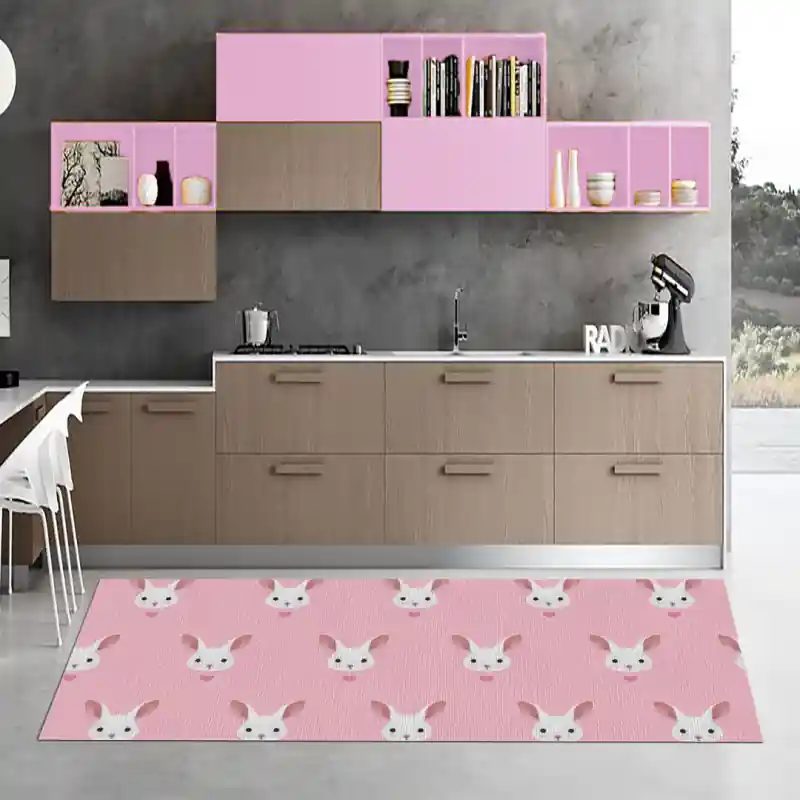 Tappeto Passatoia Salotto Cucina Bagno Lavabile Pasqua Coniglietti Bianchi Rosa Cuore - PA0050