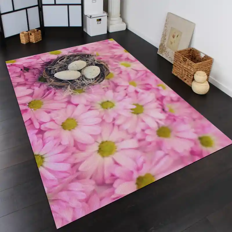 Tappeto Passatoia Salotto Cucina Bagno Lavabile Pasqua Uova Nido Fiori Margherite Rosa - PA0048