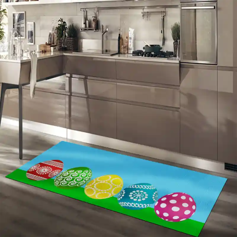 Tappeto Passatoia Salotto Cucina Bagno Lavabile Pasqua Uova Colori Decoro Bianco Fantasia - PA0046