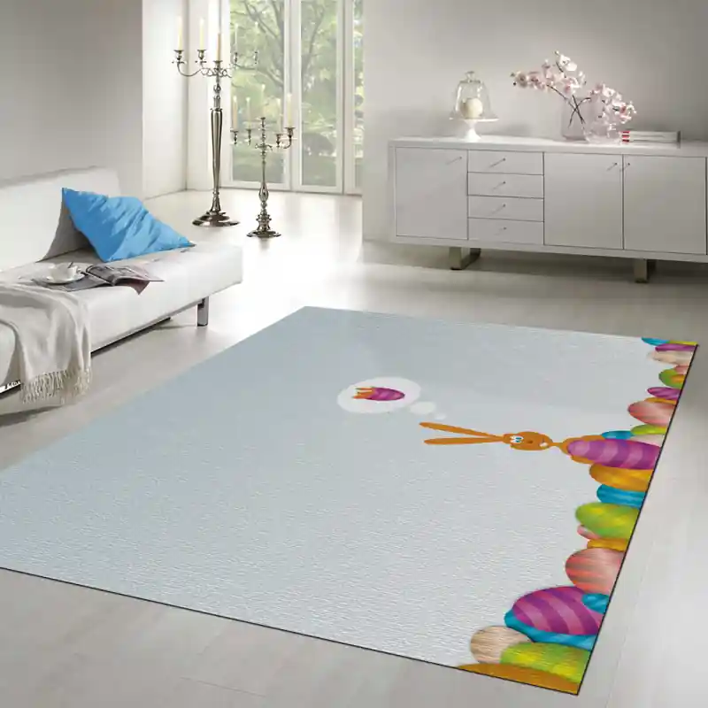 Tappeto Passatoia Salotto Cucina Bagno Lavabile Pasqua Uova Colorate Coniglio Pasquale Carote PA0035