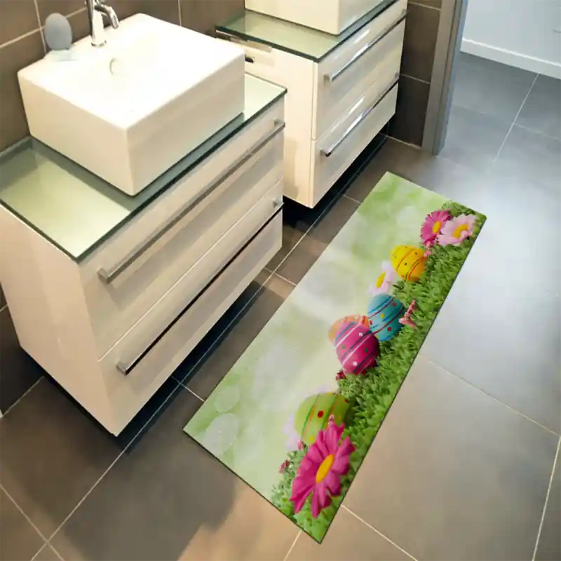 Tappeto Passatoia Salotto Cucina Bagno Lavabile Pasqua Uova Colorate Fantasia Margherite - PA0032