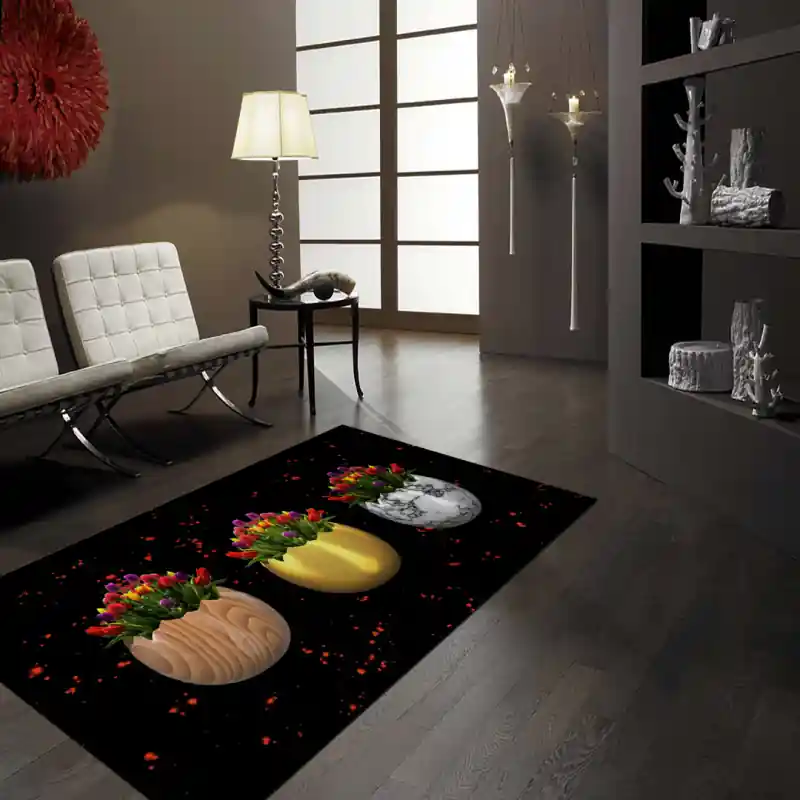 Tappeto Passatoia Salotto Cucina Bagno Lavabile Pasqua Uova Vasi Legno Marmo Tulipani - PA0026