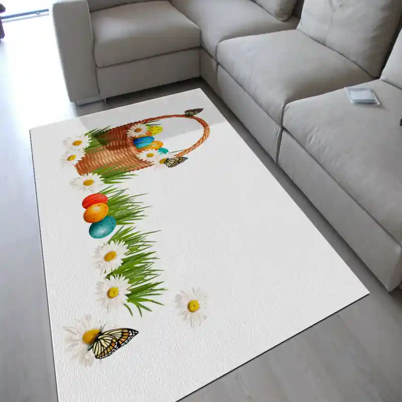 Tappeto Passatoia Salotto Cucina Bagno Lavabile Pasqua Cestino Uova Colorate Margherite - PA0025