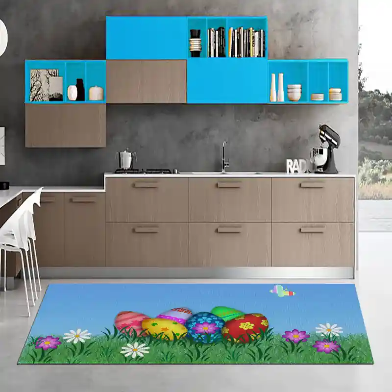 Tappeto Passatoia Salotto Cucina Bagno Lavabile Pasqua Uova Colori Fiori Margherite Cartoon - PA0024