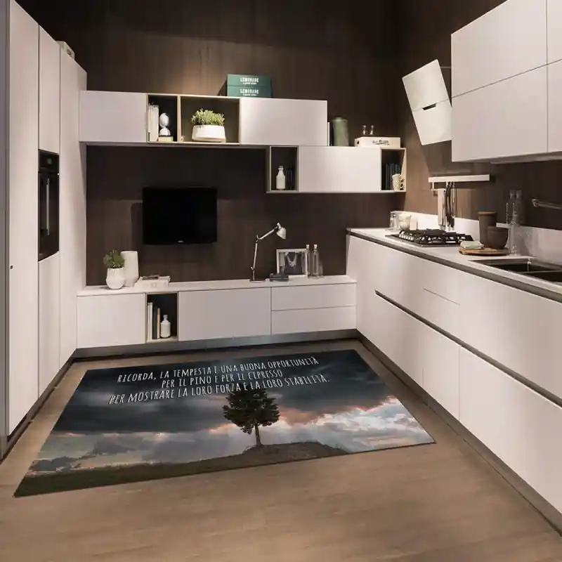 Tappeto Passatoia Salotto Cucina Bagno Lavabile Antiscivolo Stampa Digitale Aforismi Grigio- AFO0053