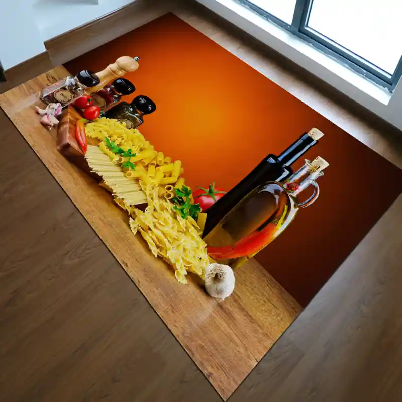 Tappeto Passatoia Salotto Cucina Bagno Lavabile Food Pasta Condimenti Olio Aglio Peperoncino FO0045