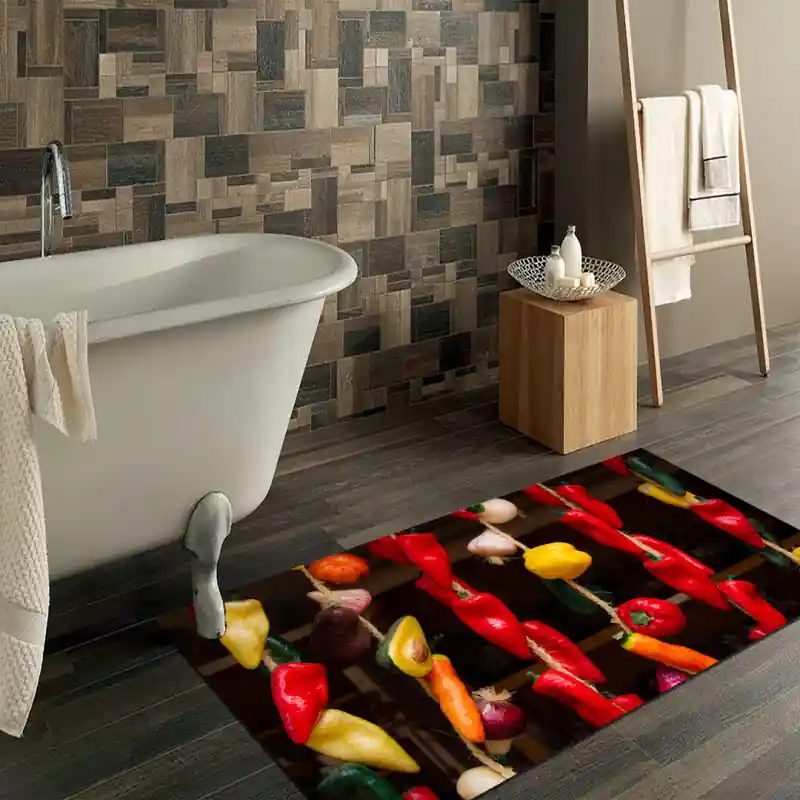Tappeto Passatoia Salotto Cucina Bagno Lavabile Food Verdura Legno Peperoncino Avocado Carota FO0044