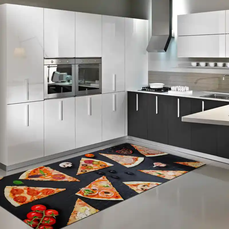 Tappeto Passatoia Salotto Cucina Bagno Lavabile Food Pizza Fette Pomodoro Fungo Aglio - FO0033