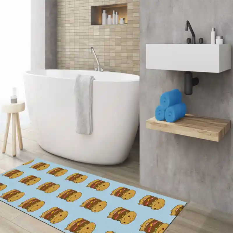 Tappeto Passatoia Salotto Cucina Bagno Lavabile Food Panini Hamburger Fast Cartoon - FO0090