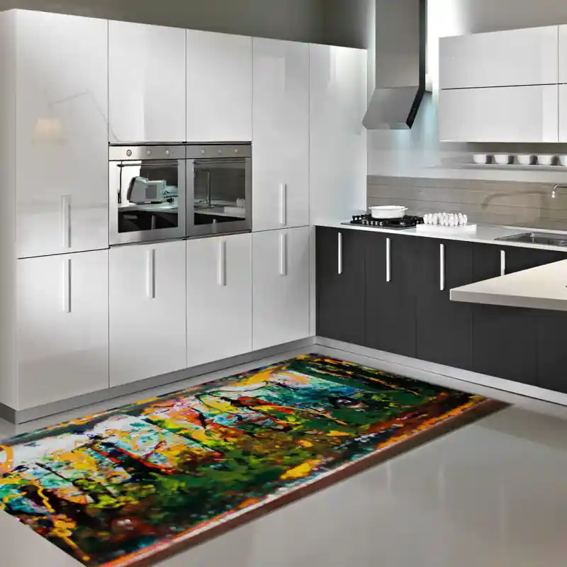 Tappeto Passatoia Salotto Cucina Bagno Lavabile Antiscivolo Moderno Astratto Oro - MOD5199
