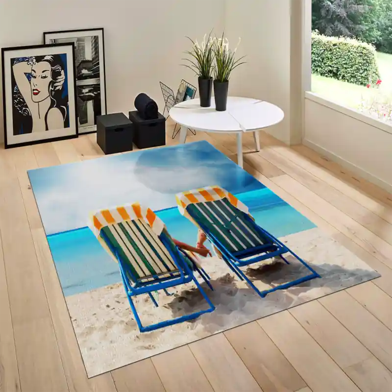 Tappeto Passatoia Salotto Cucina Bagno Lavabile Lui Lei Per Mano Spiaggia Mare Relax - LL0023