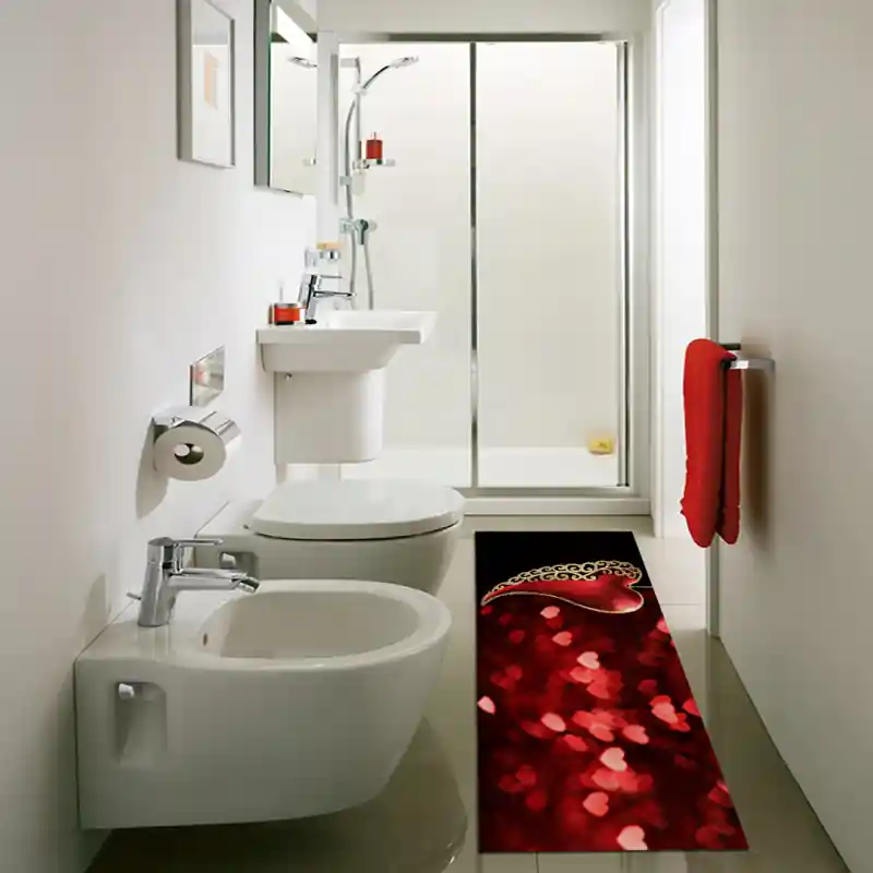 Tappeto Passatoia Salotto Cucina Bagno Lavabile Lui Lei Cuore Rosso Pendente Oro Amore - LL0017