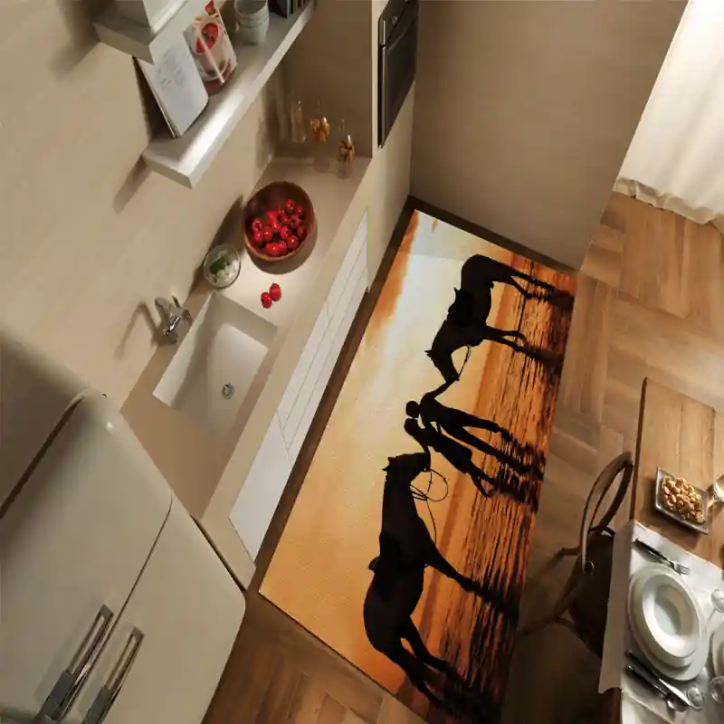 Tappeto Passatoia Salotto Cucina Bagno Lavabile Lui Lei Tramonto Mare Cavalli Bacio - LL0014