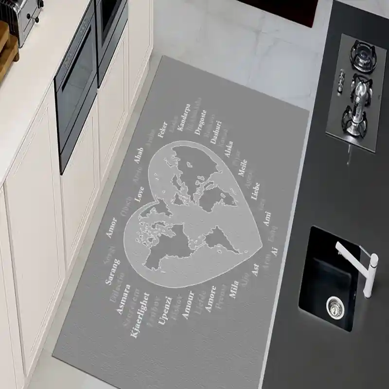 Tappeto Passatoia Salotto Cucina Bagno Lavabile Lui Lei Amore Lingue Mondo Cartina - LL0013