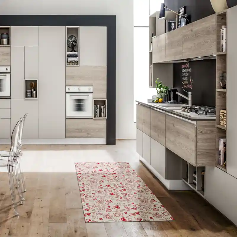 Tappeto Passatoia Salotto Cucina Bagno Lavabile Lui Lei Fantasia Cuori Amore Rosso Bianco - LL0012